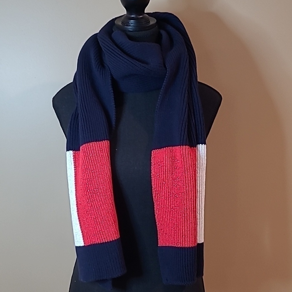 TOMMY HILFIGER Knitted Scarf, Iconic Navy Blue, Red and White